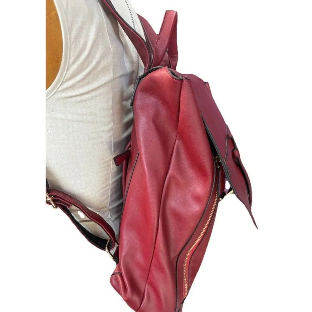 Estarer Vegan Leather Backpack Burgundy Red Fits 15.6